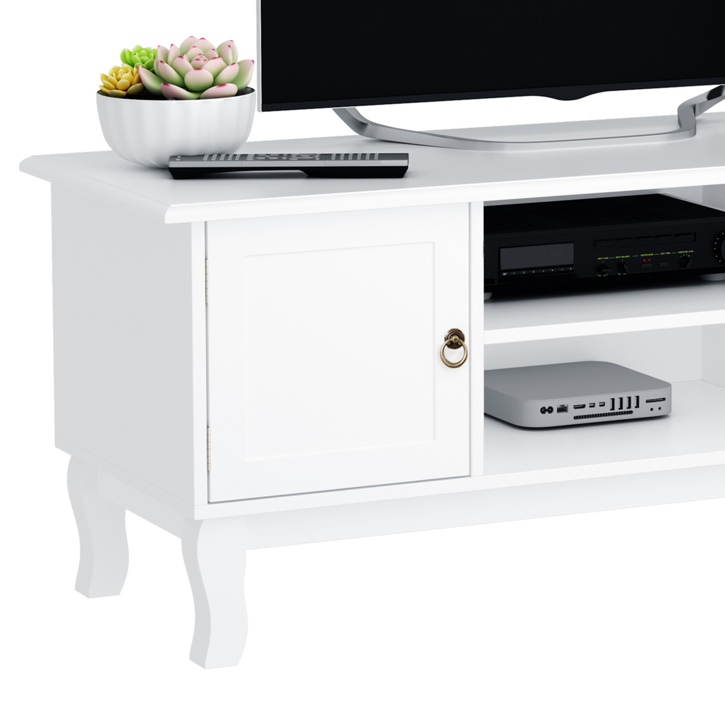 HOMCOM 120CM TV Stand Cabinet for TVs Up to 50" - Ivory White Media Console Table with Storage - BEYRUN