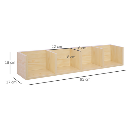 HOMCOM Wall Mount Media Storage Rack - Organize 84 CDs/56 DVDs, 4-Cube Wooden Shelf - Natural Wood - BEYRUN