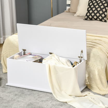 HOMCOM White Wooden Storage Box – Multi-functional Clothes, Toy Chest, Bench Seat, Ottoman, Blanket Trunk with Lid - BEYRUN