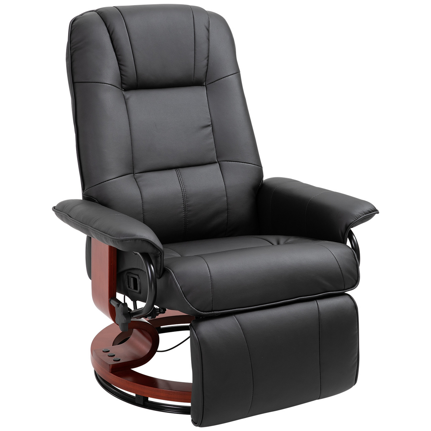 HOMCOM Manual Recliner Chair - Faux Leather Upholstered Armchair with Wooden Base for Living Room & Bedroom, Black - BEYRUN