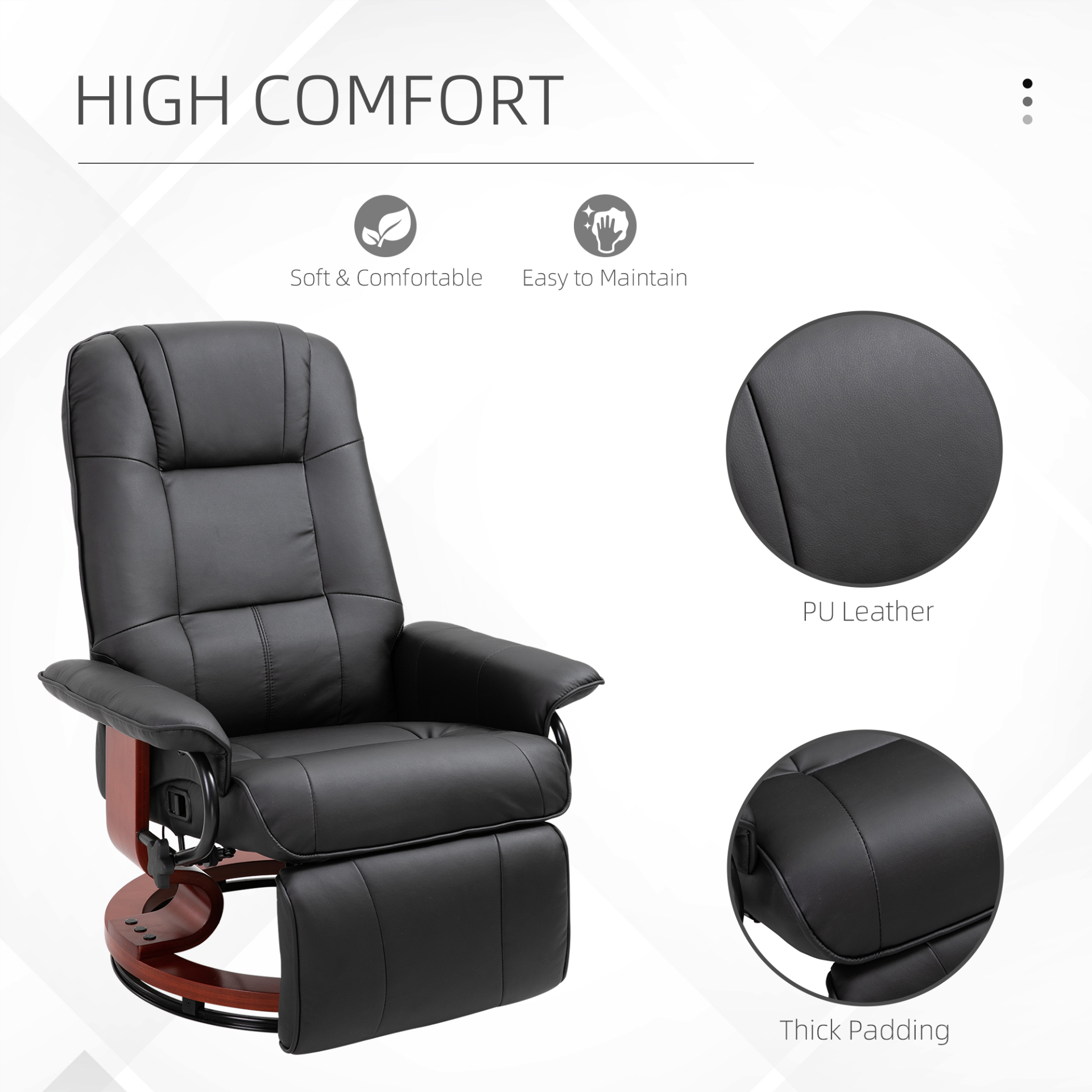 HOMCOM Manual Recliner Chair - Faux Leather Upholstered Armchair with Wooden Base for Living Room & Bedroom, Black - BEYRUN