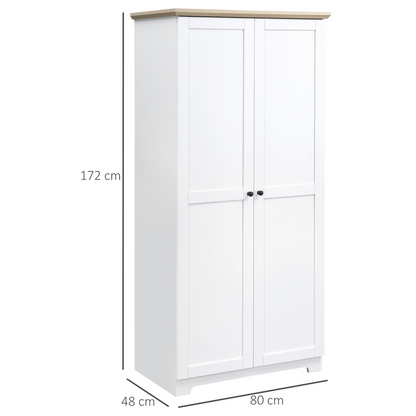 HOMCOM 172cm Wooden Kitchen Storage Cabinet - Versatile Cupboard with 2 Doors & 4 Shelves - White - BEYRUN