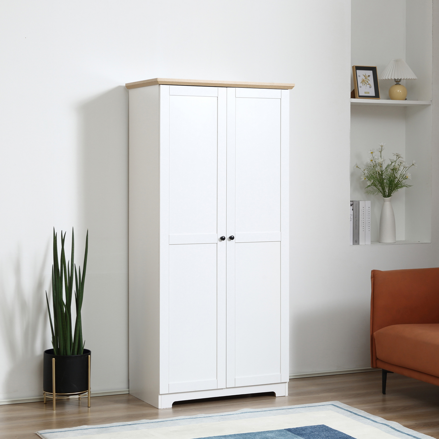 HOMCOM 172cm Wooden Kitchen Storage Cabinet - Versatile Cupboard with 2 Doors & 4 Shelves - White - BEYRUN