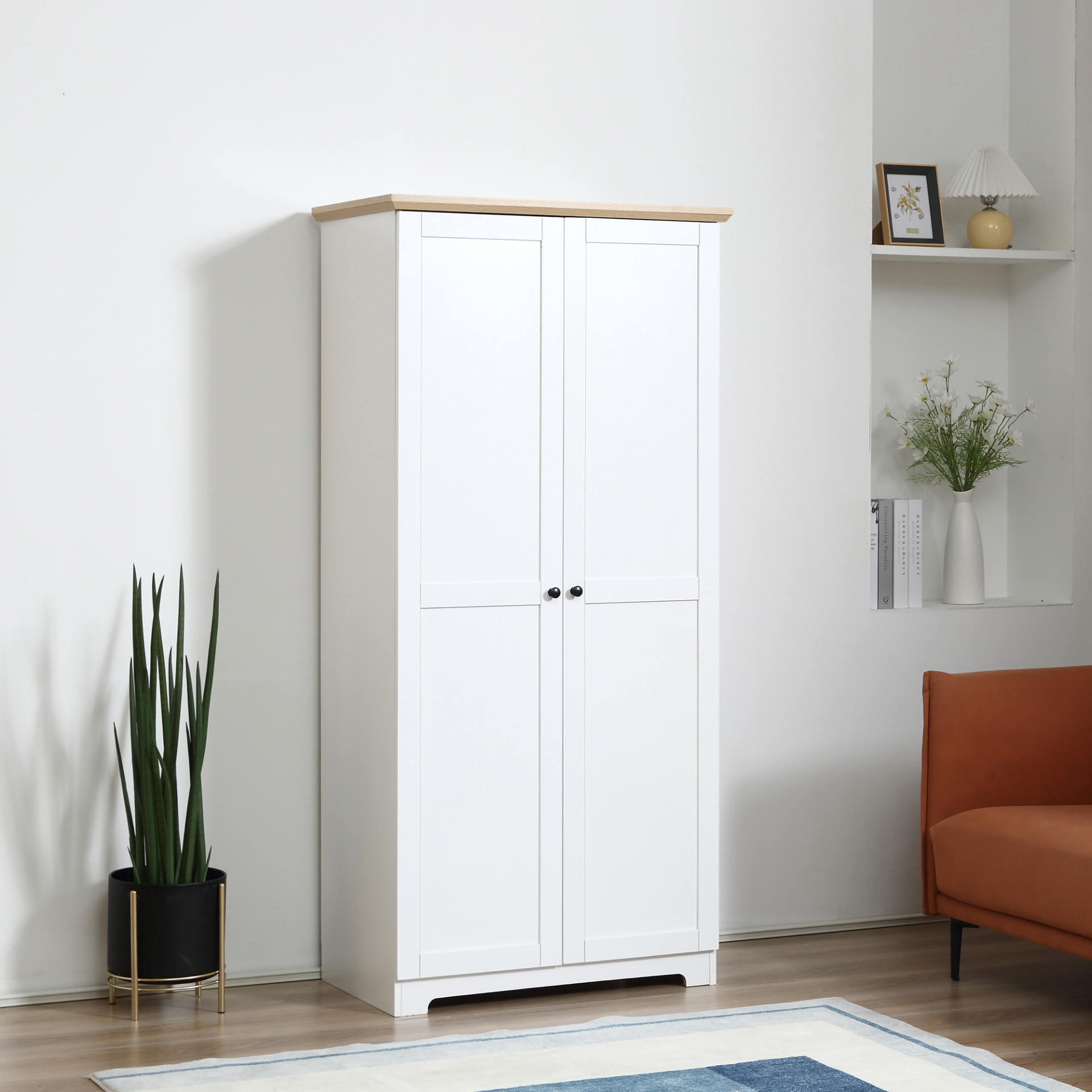 HOMCOM 172cm Wooden Kitchen Storage Cabinet - Versatile Cupboard with 2 Doors & 4 Shelves - White - BEYRUN