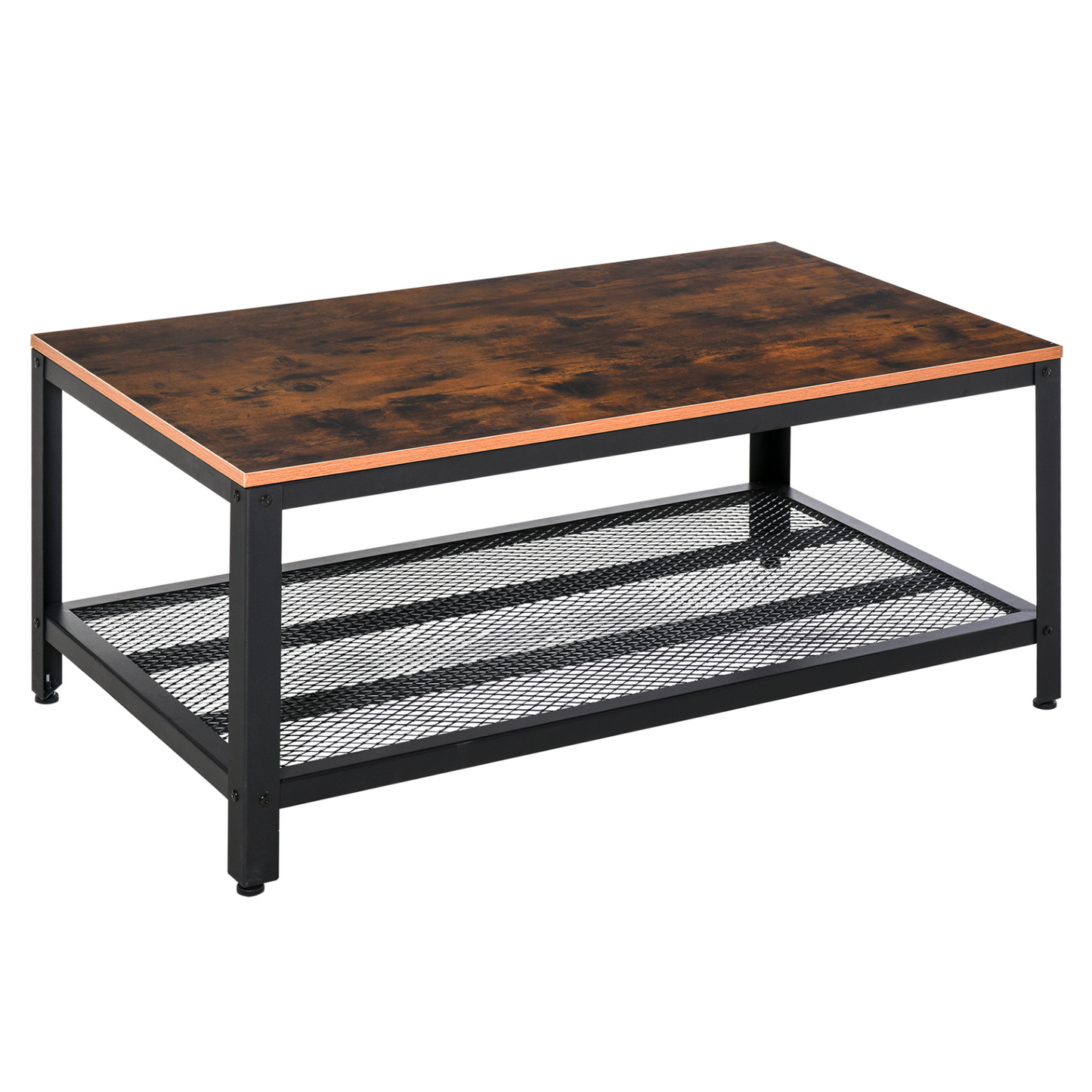 HOMCOM Coffee Table - Retro Industrial Side Table, Metal Frame, Rustic Brown Finish for Living Room & Modern Spaces - BEYRUN