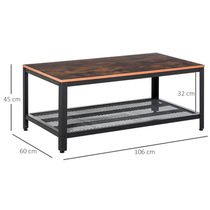 HOMCOM Coffee Table - Retro Industrial Side Table, Metal Frame, Rustic Brown Finish for Living Room & Modern Spaces - BEYRUN