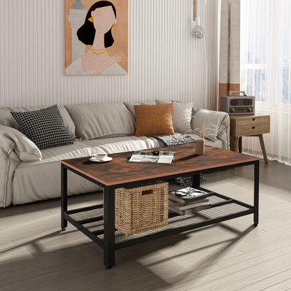 HOMCOM Coffee Table - Retro Industrial Side Table, Metal Frame, Rustic Brown Finish for Living Room & Modern Spaces - BEYRUN