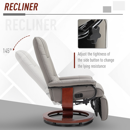 HOMCOM Manual Recliner Chair Armchair Sofa - Faux Leather Upholstered Wooden Base - Grey - BEYRUN