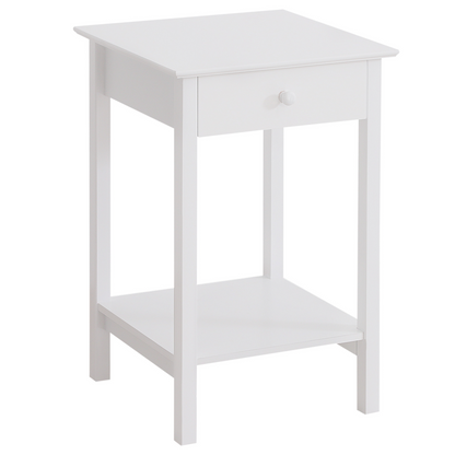 HOMCOM White Wooden Bedside Table with Drawer & Shelf Storage - Multipurpose Night Stand for Bedroom - BEYRUN