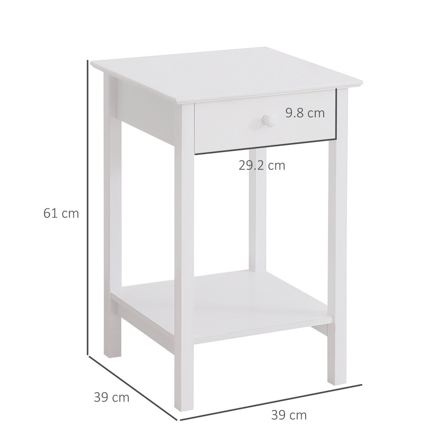 HOMCOM White Wooden Bedside Table with Drawer & Shelf Storage - Multipurpose Night Stand for Bedroom - BEYRUN