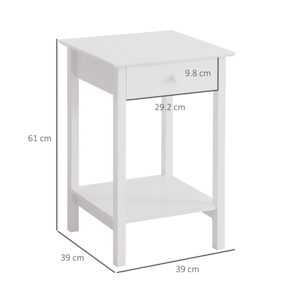 HOMCOM White Wooden Bedside Table with Drawer & Shelf Storage - Multipurpose Night Stand for Bedroom - BEYRUN