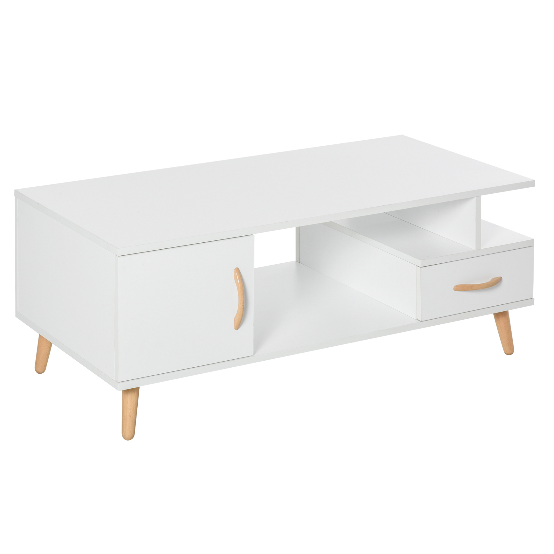 HOMCOM Modern Minimalist Coffee Table - Multi-Functional White Sofa Side Table with Storage for Living Rooms & Reception Areas - BEYRUN