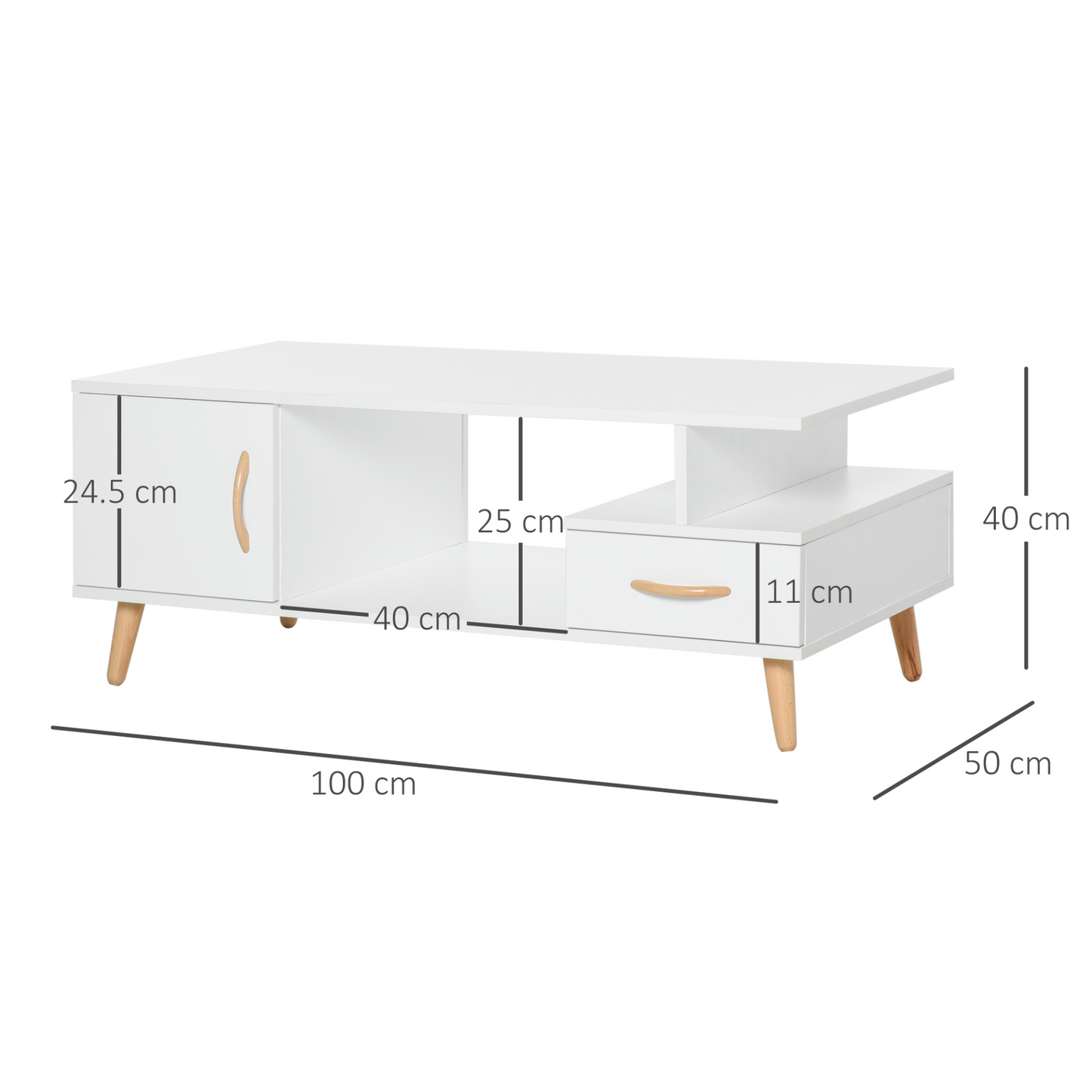 HOMCOM Modern Minimalist Coffee Table - Multi-Functional White Sofa Side Table with Storage for Living Rooms & Reception Areas - BEYRUN