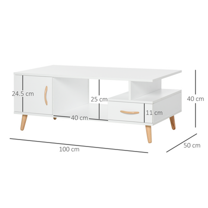 HOMCOM Modern Minimalist Coffee Table - Multi-Functional White Sofa Side Table with Storage for Living Rooms & Reception Areas - BEYRUN