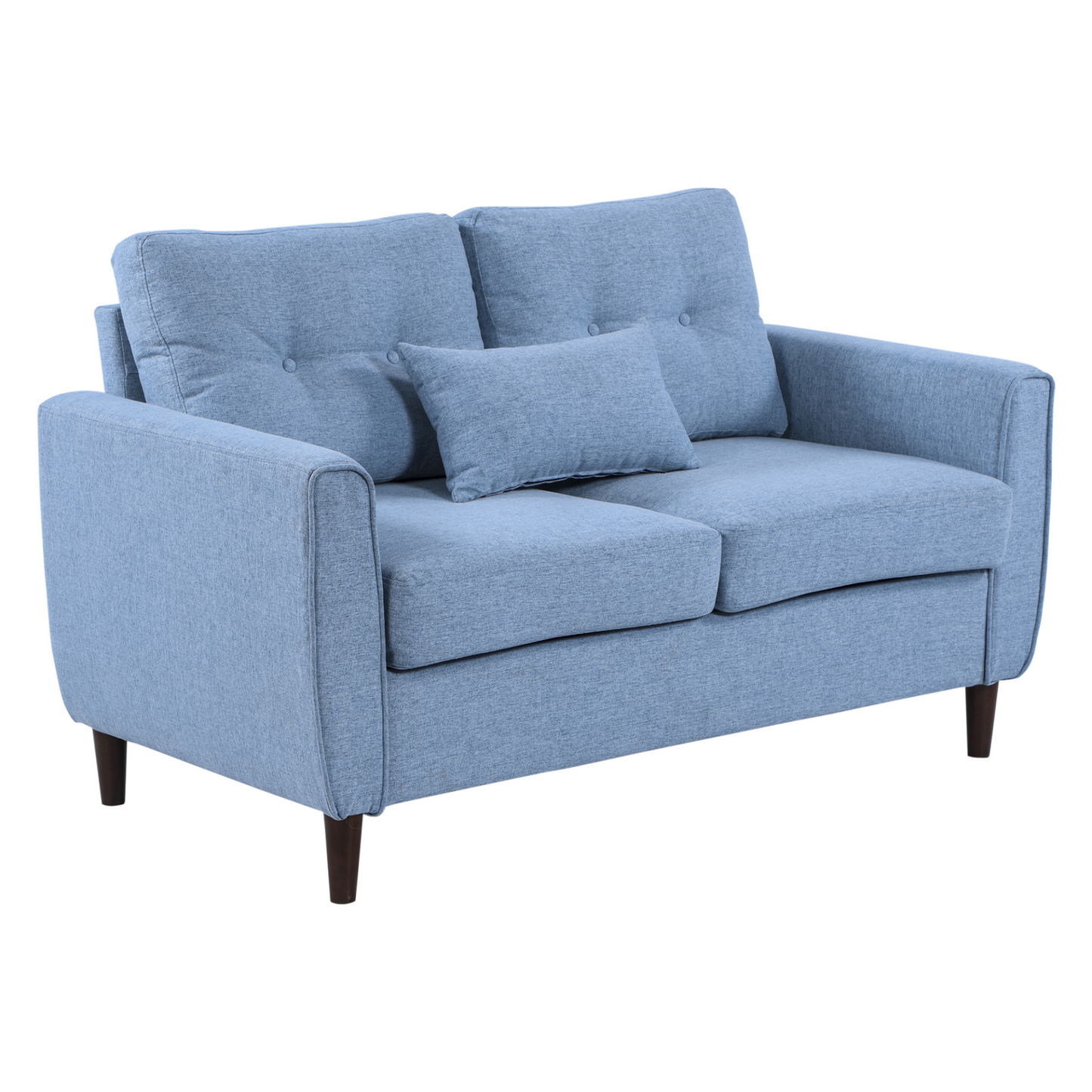 HOMCOM 2 Seat Sofa Loveseat - Light Blue Fabric, Wooden Legs, Tufted Design for Living Room, Office - BEYRUN