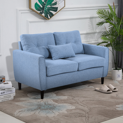 HOMCOM 2 Seat Sofa Loveseat - Light Blue Fabric, Wooden Legs, Tufted Design for Living Room, Office - BEYRUN