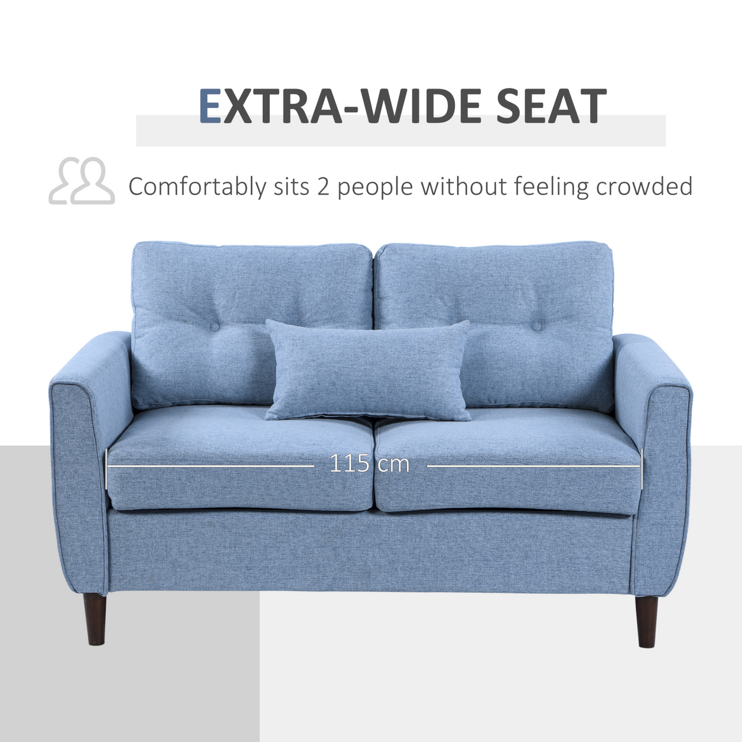 HOMCOM 2 Seat Sofa Loveseat - Light Blue Fabric, Wooden Legs, Tufted Design for Living Room, Office - BEYRUN