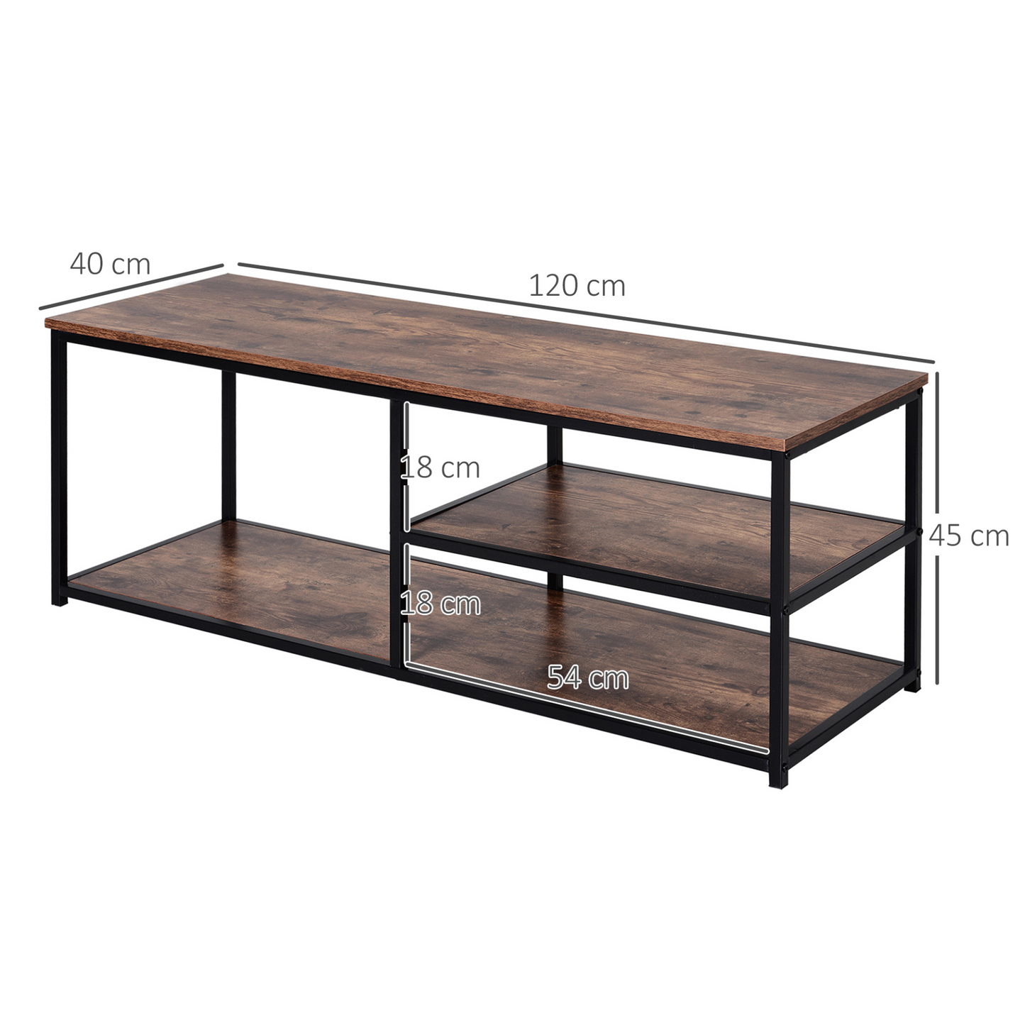 HOMCOM Industrial Style TV Stand Cabinet - Metal Frame, 2 Shelves for Living Room - BEYRUN