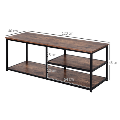 HOMCOM Industrial Style TV Stand Cabinet - Metal Frame, 2 Shelves for Living Room - BEYRUN