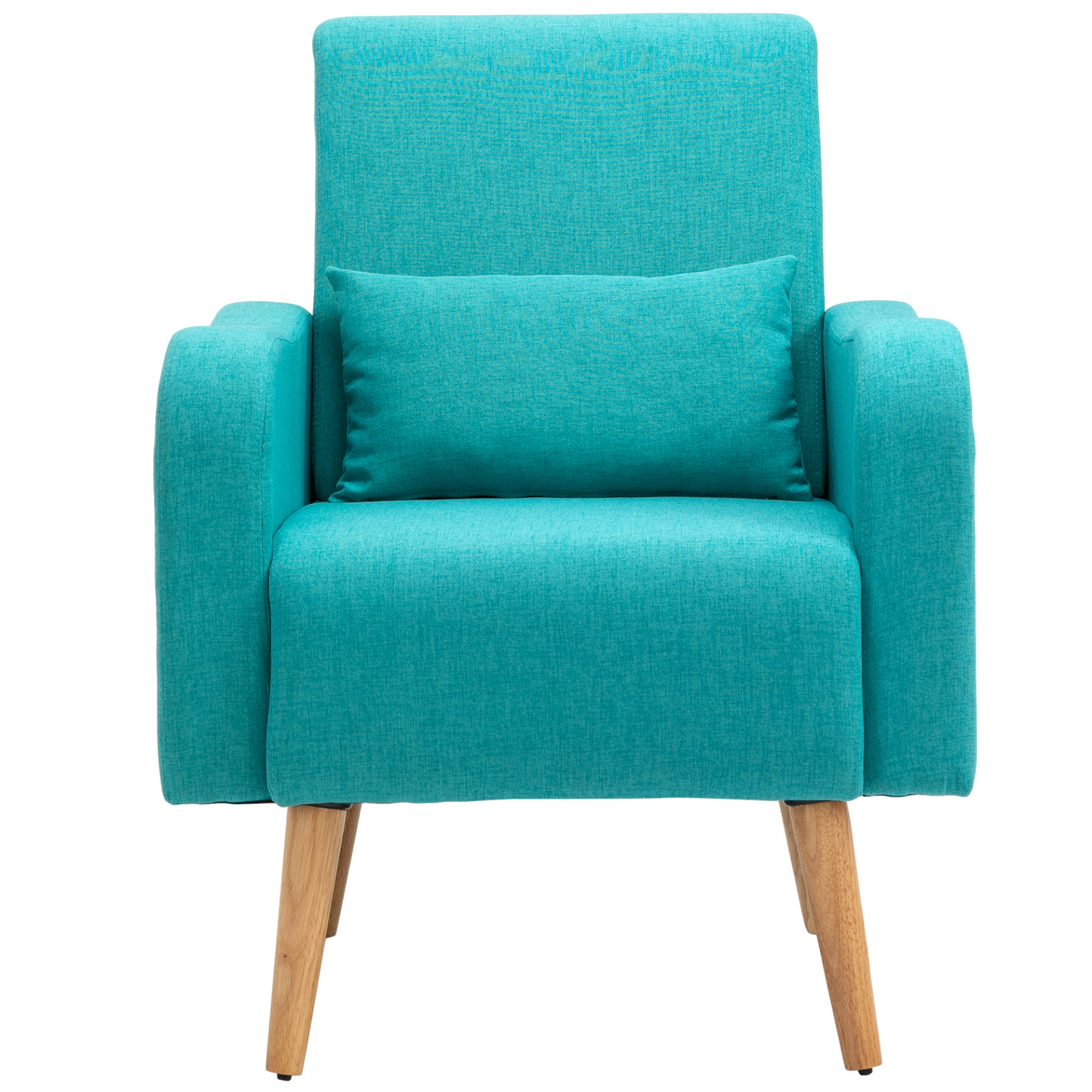 HOMCOM Teal Accent Chair - Linen-Touch Upholstered, Mid-Century Leisure Armchair with Wooden Frame - BEYRUN