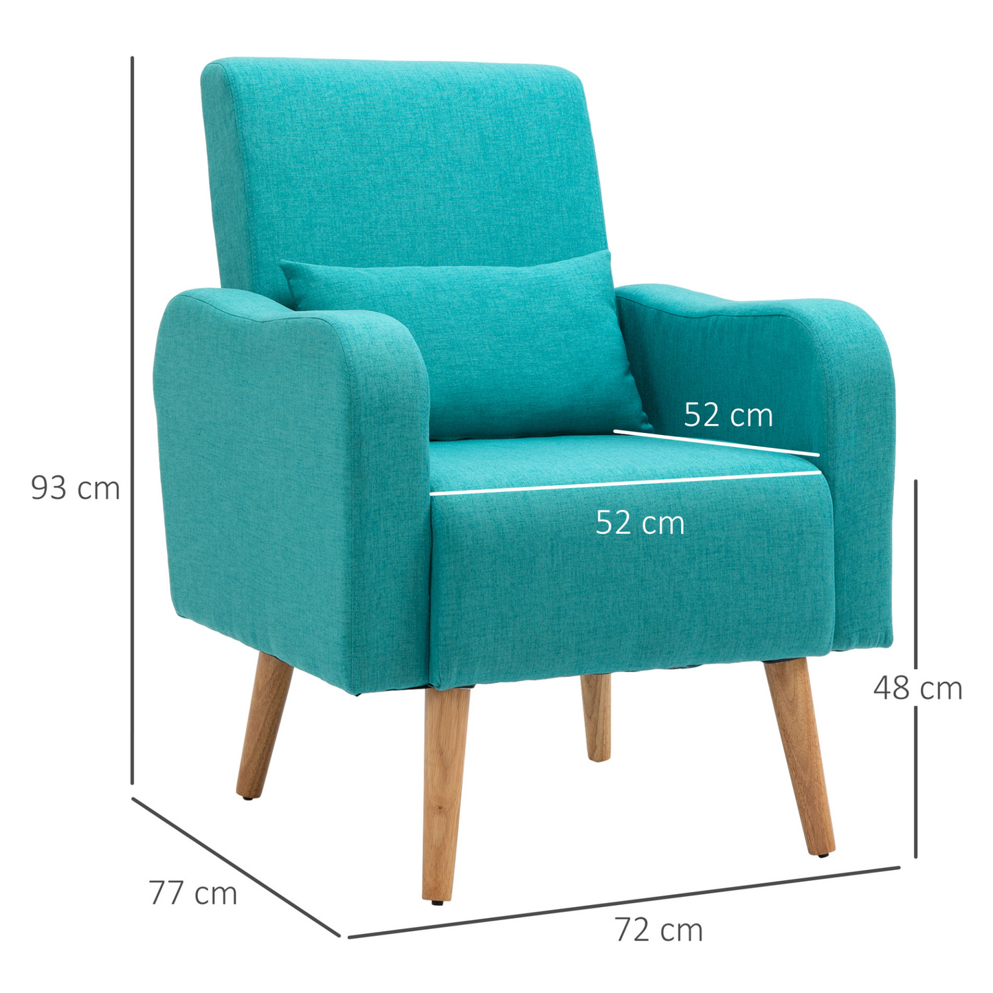 HOMCOM Teal Accent Chair - Linen-Touch Upholstered, Mid-Century Leisure Armchair with Wooden Frame - BEYRUN