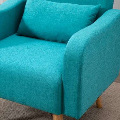 HOMCOM Teal Accent Chair - Linen-Touch Upholstered, Mid-Century Leisure Armchair with Wooden Frame - BEYRUN