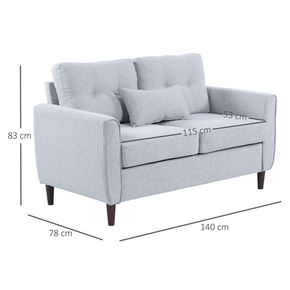 HOMCOM 2 Seat Loveseat Sofa with Wooden Legs and Tufted Design for Living Room, Dining Room, Office - Light Grey - BEYRUN