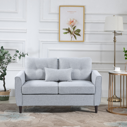 HOMCOM 2 Seat Loveseat Sofa with Wooden Legs and Tufted Design for Living Room, Dining Room, Office - Light Grey - BEYRUN