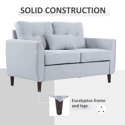 HOMCOM 2 Seat Loveseat Sofa with Wooden Legs and Tufted Design for Living Room, Dining Room, Office - Light Grey - BEYRUN