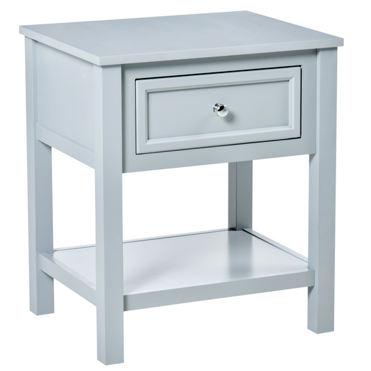 HOMCOM Grey Bedside End Table Nightstand with Drawer & Open Shelf - Classic & Stylish Furniture for Your Bedroom - BEYRUN