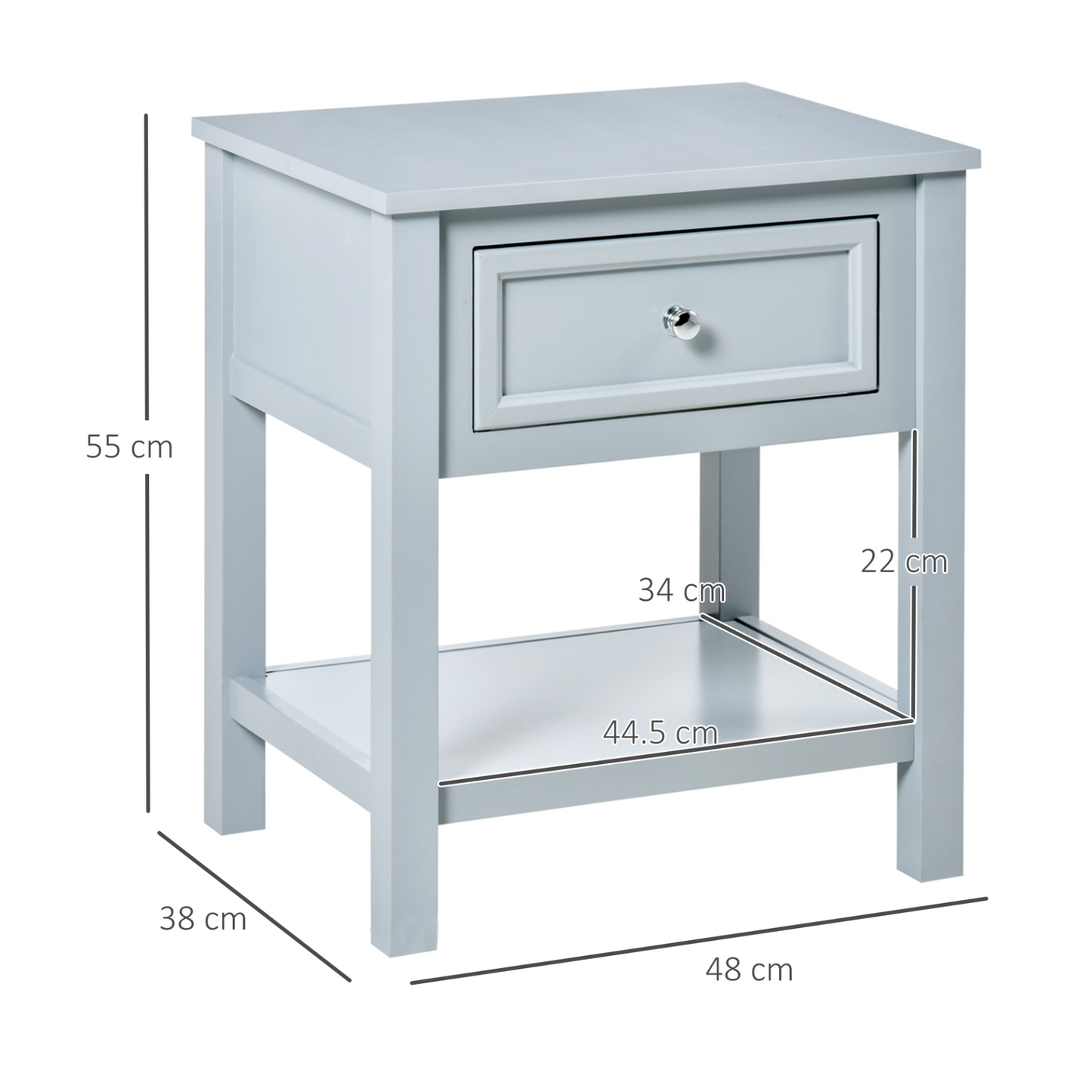 HOMCOM Grey Bedside End Table Nightstand with Drawer & Open Shelf - Classic & Stylish Furniture for Your Bedroom - BEYRUN