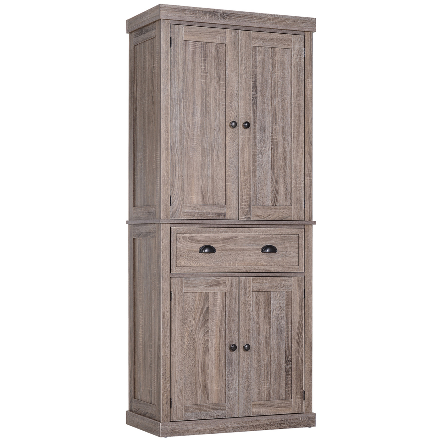 HOMCOM Traditional Colonial Freestanding Kitchen Cupboard with Adjustable Shelves and Sliding Drawer, Dark Wood Grain - BEYRUN