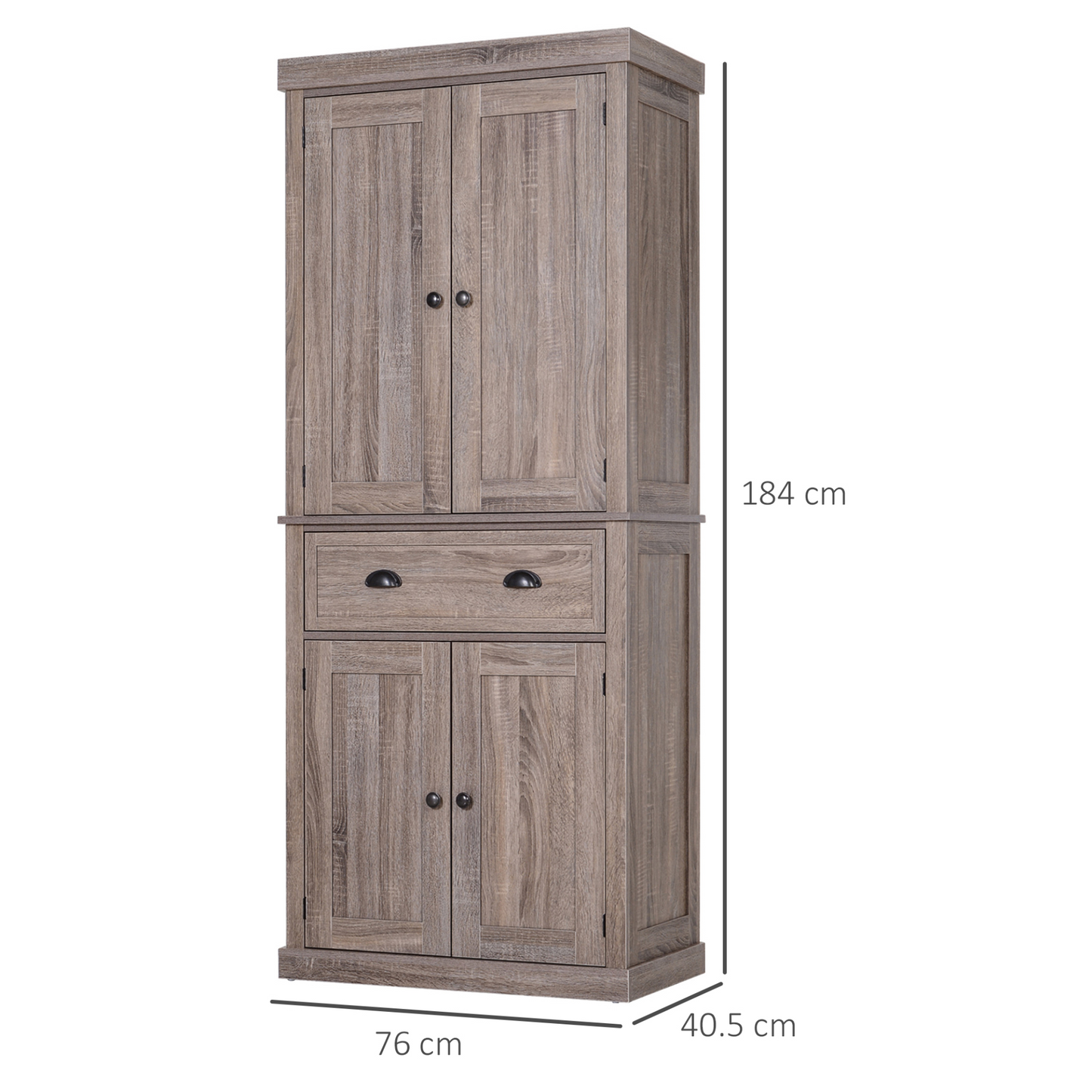 HOMCOM Traditional Colonial Freestanding Kitchen Cupboard with Adjustable Shelves and Sliding Drawer, Dark Wood Grain - BEYRUN