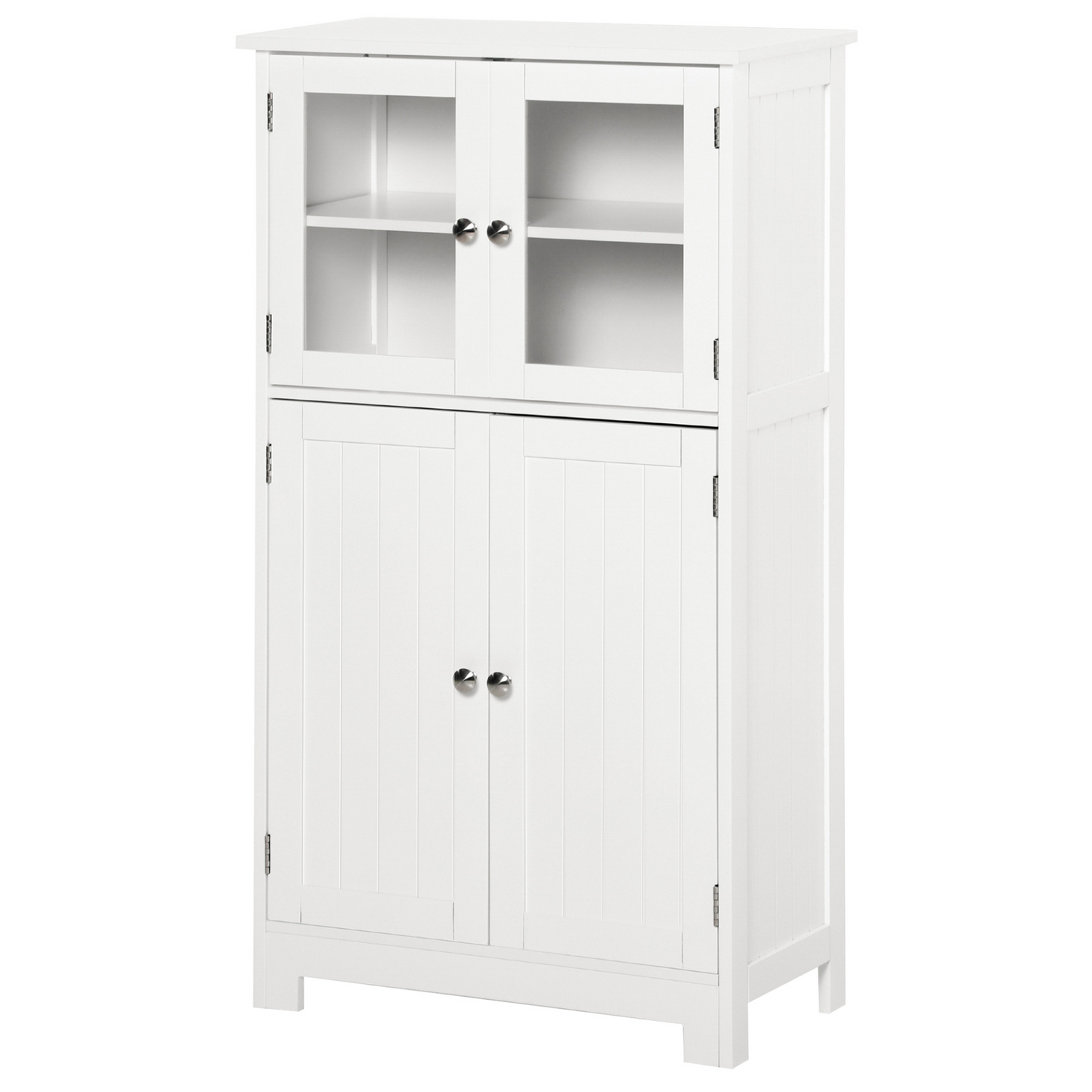 kleankin White Bathroom Floor Storage Cabinet with Tempered Glass Doors and Adjustable Shelf - Perfect for Kitchen, Living Room, or Entryway - BEYRUN