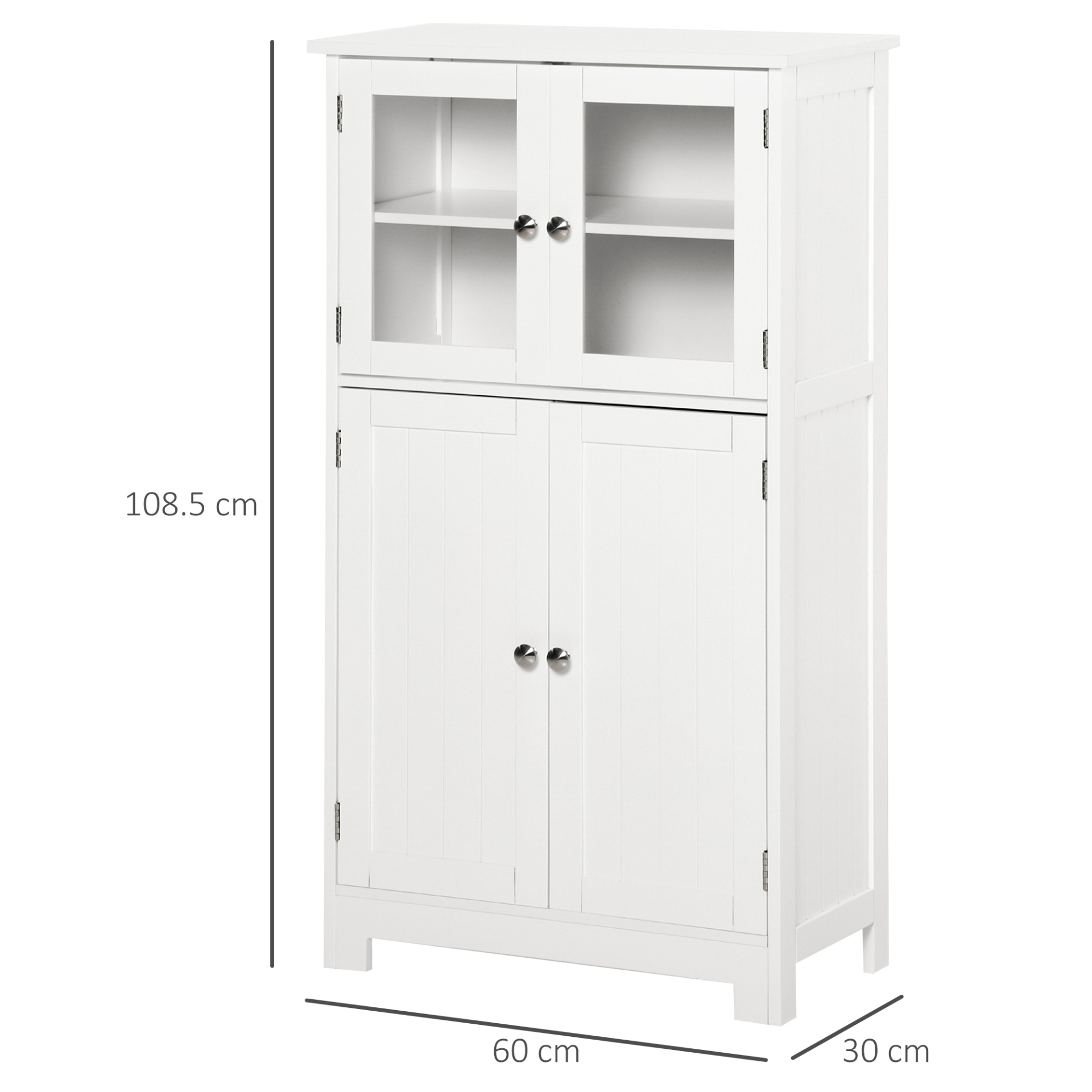 kleankin White Bathroom Floor Storage Cabinet with Tempered Glass Doors and Adjustable Shelf - Perfect for Kitchen, Living Room, or Entryway - BEYRUN