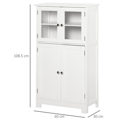 kleankin White Bathroom Floor Storage Cabinet with Tempered Glass Doors and Adjustable Shelf - Perfect for Kitchen, Living Room, or Entryway - BEYRUN