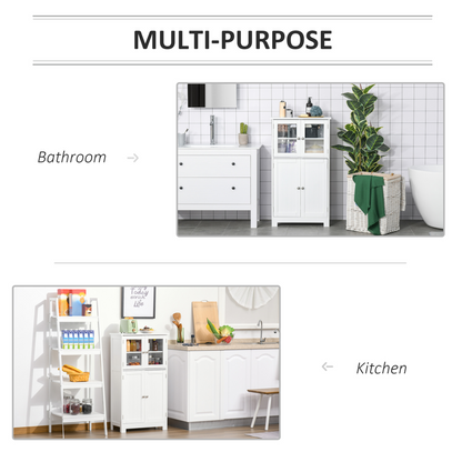 kleankin White Bathroom Floor Storage Cabinet with Tempered Glass Doors and Adjustable Shelf - Perfect for Kitchen, Living Room, or Entryway - BEYRUN