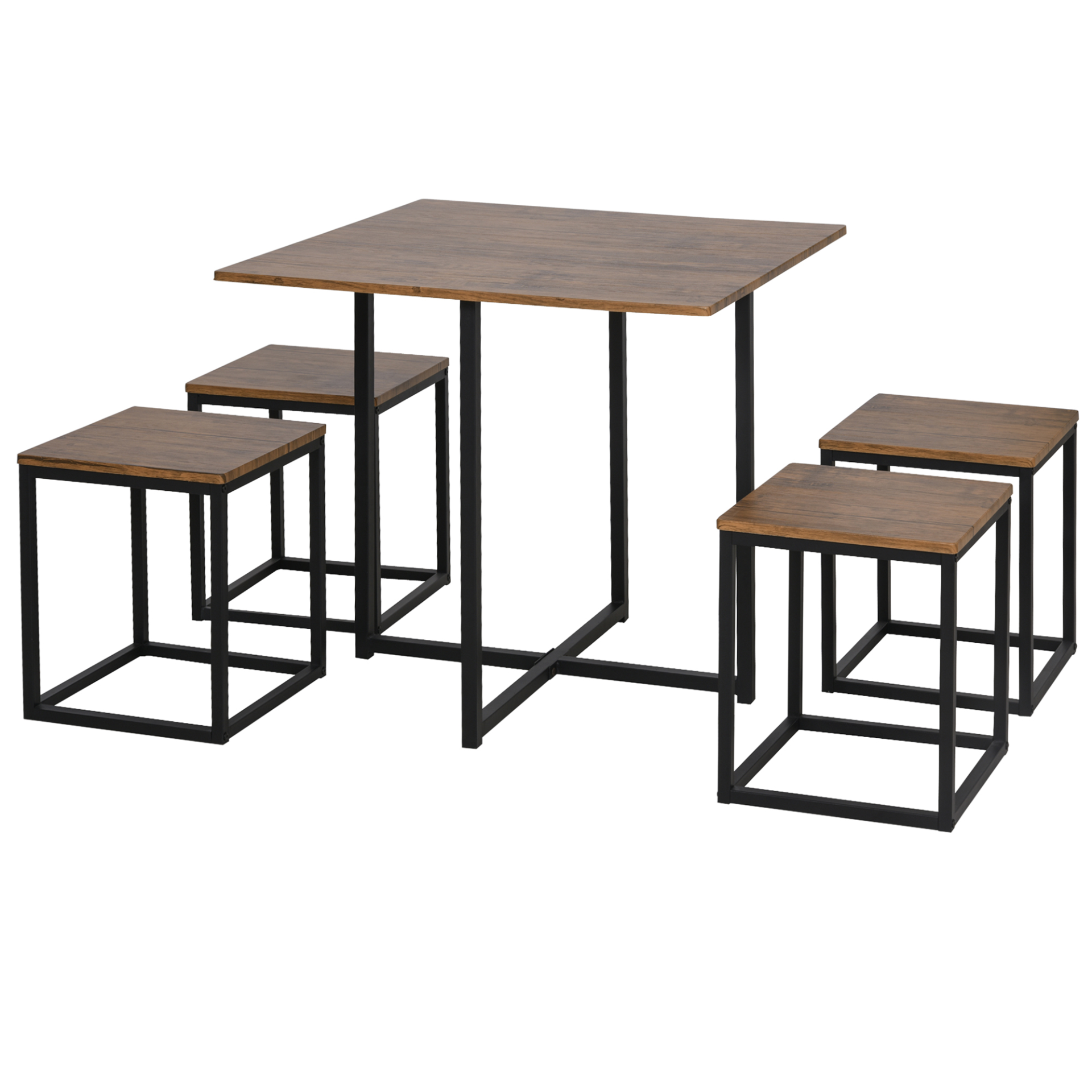 HOMCOM 5 PCS Industrial Dining Set with Metal Frame - Space-Saving Modern Classic Design - BEYRUN