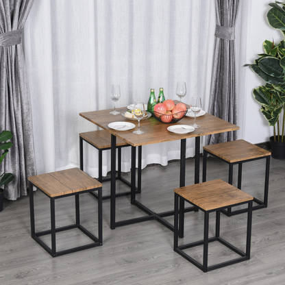 HOMCOM 5 PCS Industrial Dining Set with Metal Frame - Space-Saving Modern Classic Design - BEYRUN