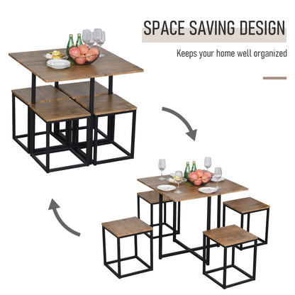 HOMCOM 5 PCS Industrial Dining Set with Metal Frame - Space-Saving Modern Classic Design - BEYRUN