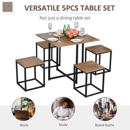 HOMCOM 5 PCS Industrial Dining Set with Metal Frame - Space-Saving Modern Classic Design - BEYRUN