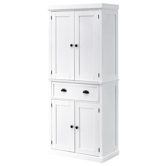 HOMCOM Colonial Freestanding Kitchen Cupboard - Adjustable Shelves, Anti-Tipping Design, White - BEYRUN