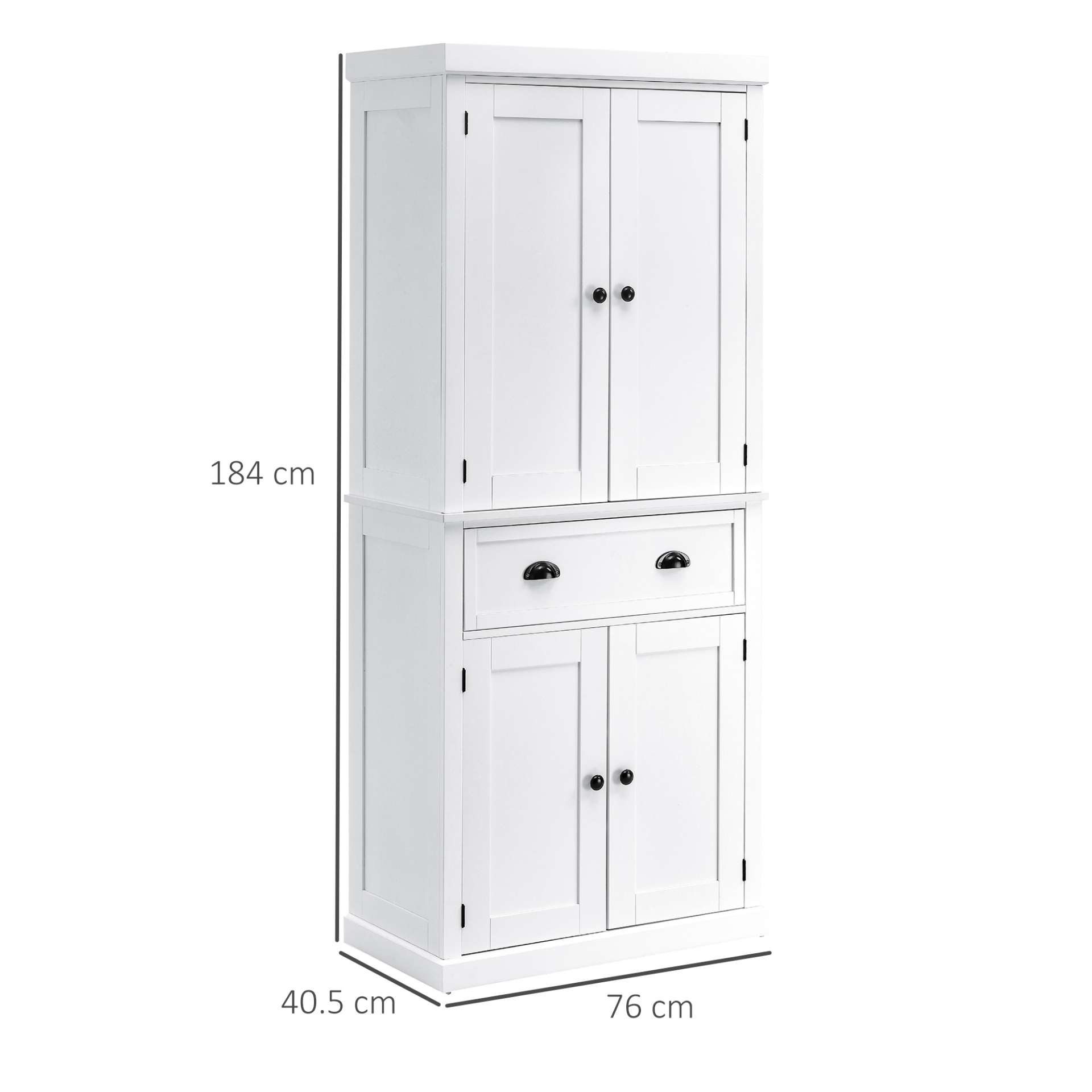 HOMCOM Colonial Freestanding Kitchen Cupboard - Adjustable Shelves, Anti-Tipping Design, White - BEYRUN