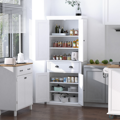 HOMCOM Colonial Freestanding Kitchen Cupboard - Adjustable Shelves, Anti-Tipping Design, White - BEYRUN