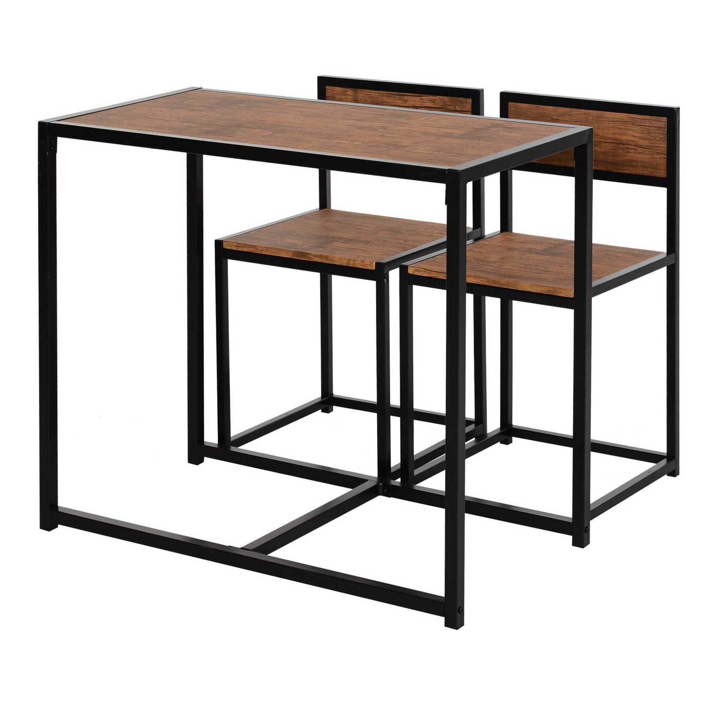 HOMCOM 3-Piece Industrial Design Table Stool Set - Modern Steel Frame & Chestnut MDF Panels - Ideal for Living Room, Bar, Dining Areas - BEYRUN