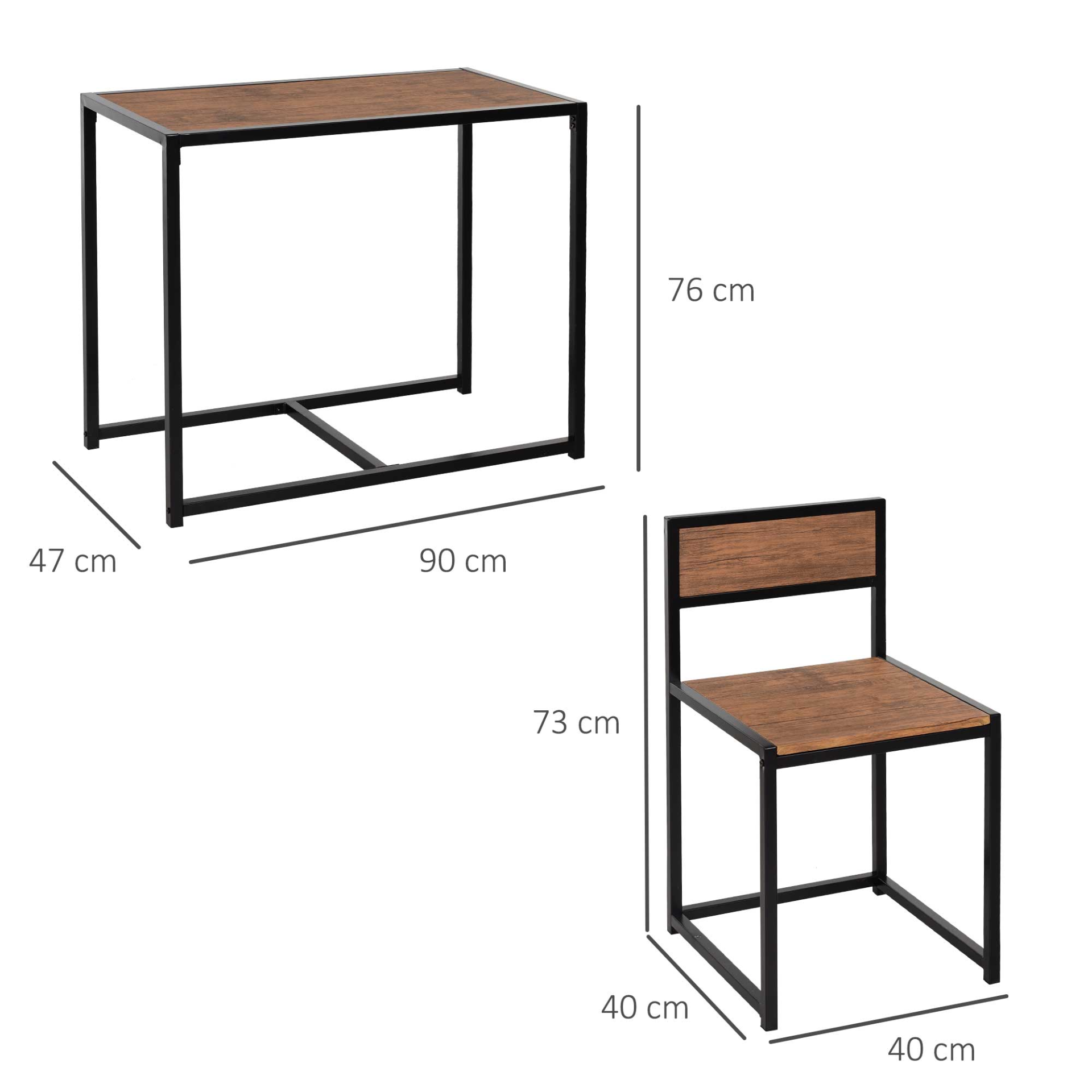 HOMCOM 3-Piece Industrial Design Table Stool Set - Modern Steel Frame & Chestnut MDF Panels - Ideal for Living Room, Bar, Dining Areas - BEYRUN