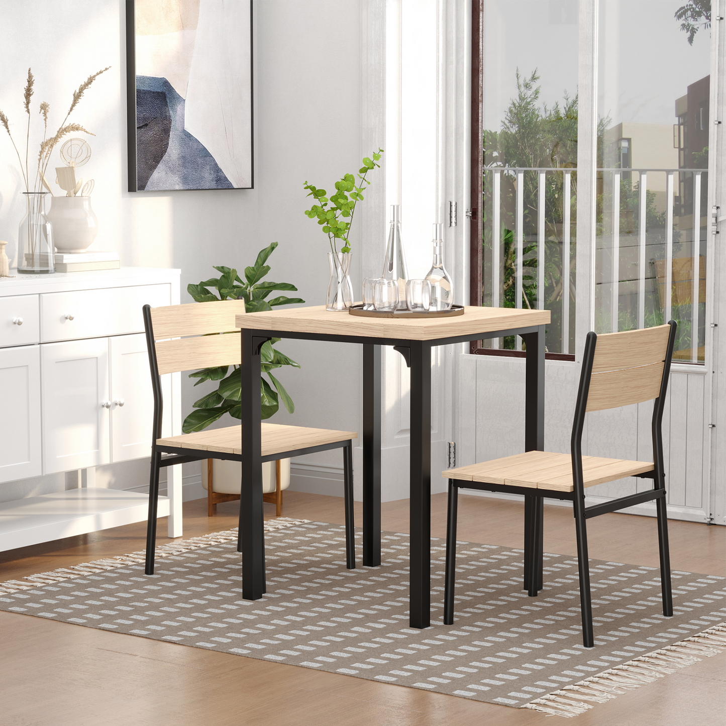 HOMCOM 3-Piece Compact Dining Table Set with Wooden Metal Legs - Perfect for Bistro, Cafe, Kitchen, and Breakfast Bar - BEYRUN