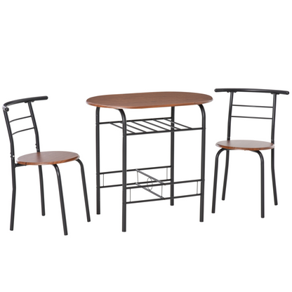 HOMCOM 3-Piece Industrial Breakfast Bar Dining Table Set with Metal Frame, Wood Top, Storage Shelf & 2 Chairs - Perfect for Kitchen and Small Spaces - BEYRUN