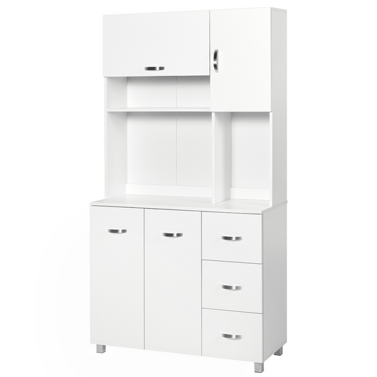 HOMCOM Freestanding Kitchen Cupboard - Versatile White Storage Cabinet with Shelves, Drawers, and Open Compartments - BEYRUN