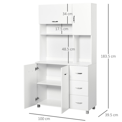 HOMCOM Freestanding Kitchen Cupboard - Versatile White Storage Cabinet with Shelves, Drawers, and Open Compartments - BEYRUN